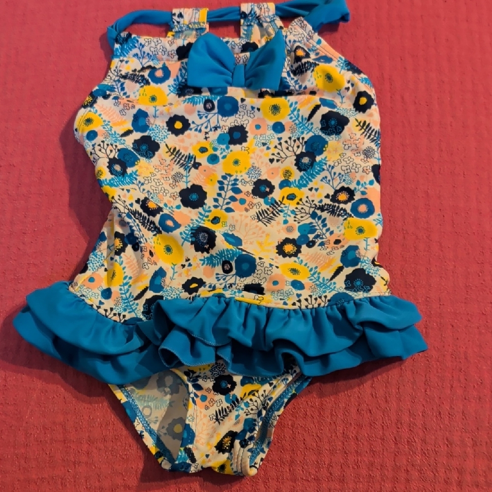 Floatimini Blue and Yellow Floral Kids Swim One Piece